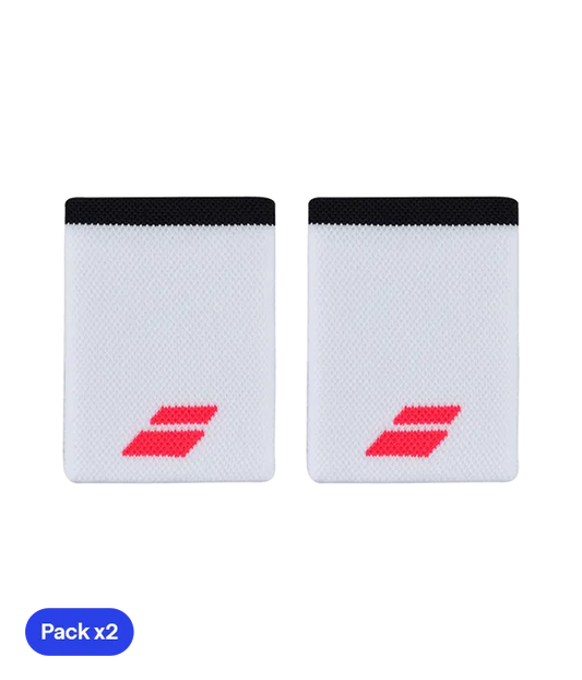 Muñequeras Babolat Jumbo Blancas Logo Rojo (Pack x2)
