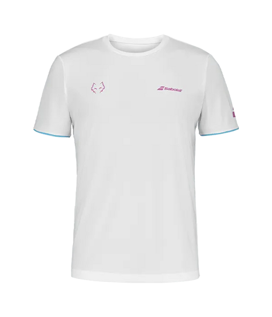 Camiseta Babolat Crew Neck Blanco Logo Rosa 2025 J. Lebrón