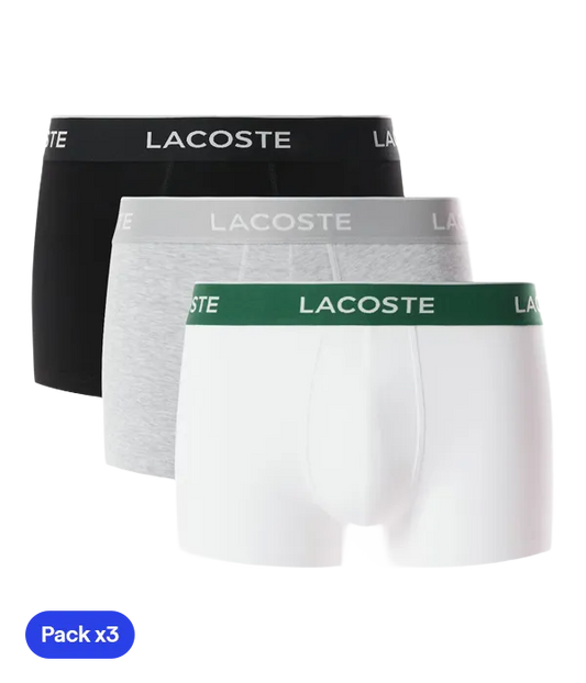 Calzoncillos Lacoste Algodón Elasticos Negro/Blanco/Gris (Pack x3)
