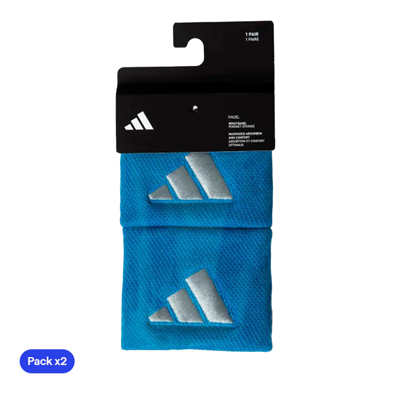 Muñequeras Adidas Cortas Azules Logo Grande (Pack x2)