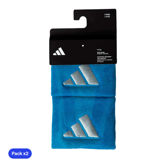 Muñequeras Adidas Cortas Azules Logo Grande (Pack x2)