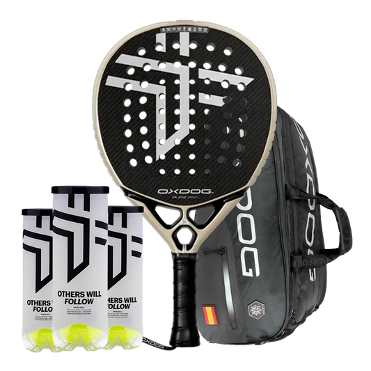Pack Pala Oxdog Pure Pro+ 2025 + Paletero Oxdog FEP hyper pro thermo padel bag + 3 Botes de Pelotas Oxdog BOOST+
