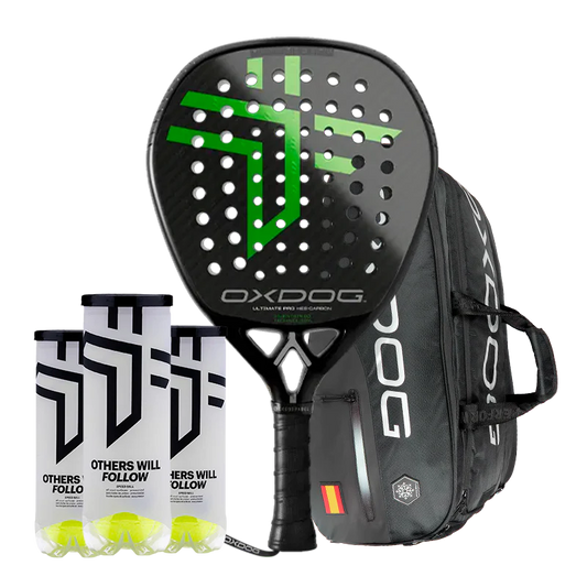 Pack Pala Oxdog Ultimate Pro 2025 + Paletero Oxdog FEP hyper pro thermo padel bag + 3 Botes de pelotas Oxdog BOOST